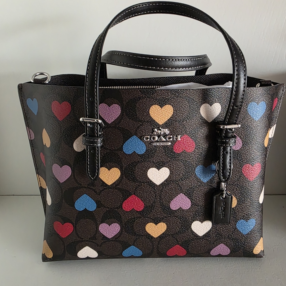 Coach Black Tote with Multicolor Heart Print